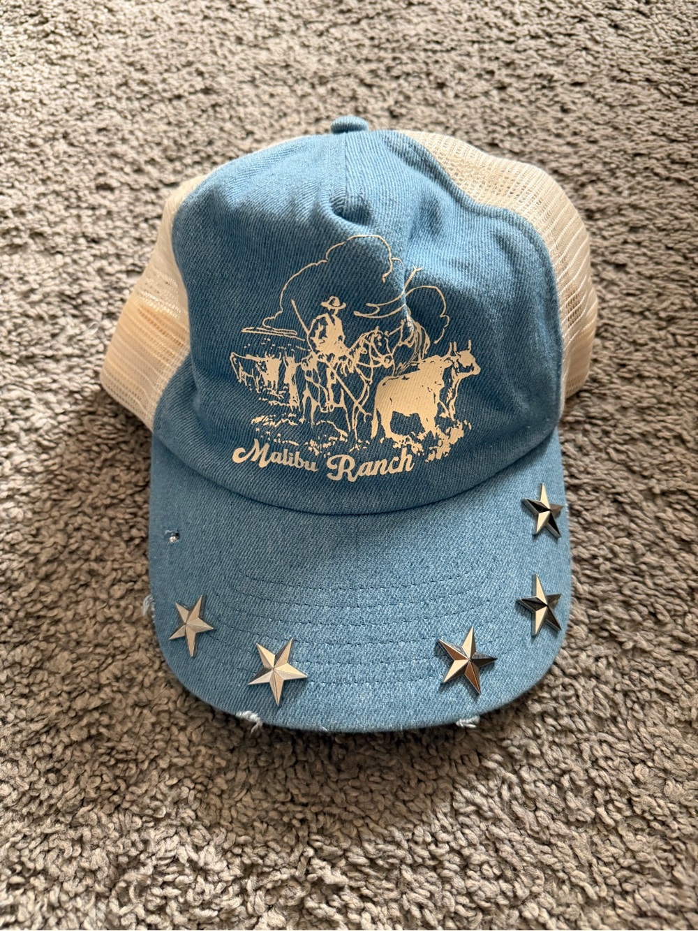 Urban Outfitters Blue Trucker Hat with Star Studs